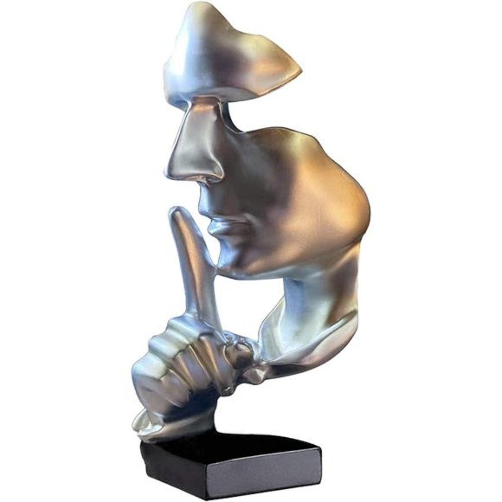 Thinker Statue, Silence is Gold Abstract Art Figurine (Silver)